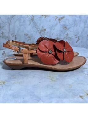 Born Women's Size 7M Shoes Brown Orange Floral Comfort Thong Slingback Sandals
